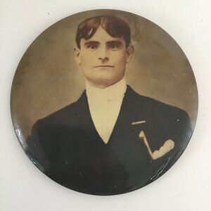 Antique Round Tintype Photo Portrait Gentleman Suit Victorian c.1880s–1890s 6"